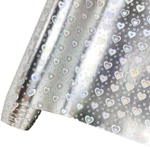 HYANG Holographic Silver Heart PU Faux Leather Sheets Roll 12"X 53" Faux Leather Roll Perfect for Crafts Handbags Wallets Jewelry Earrings Bows Making