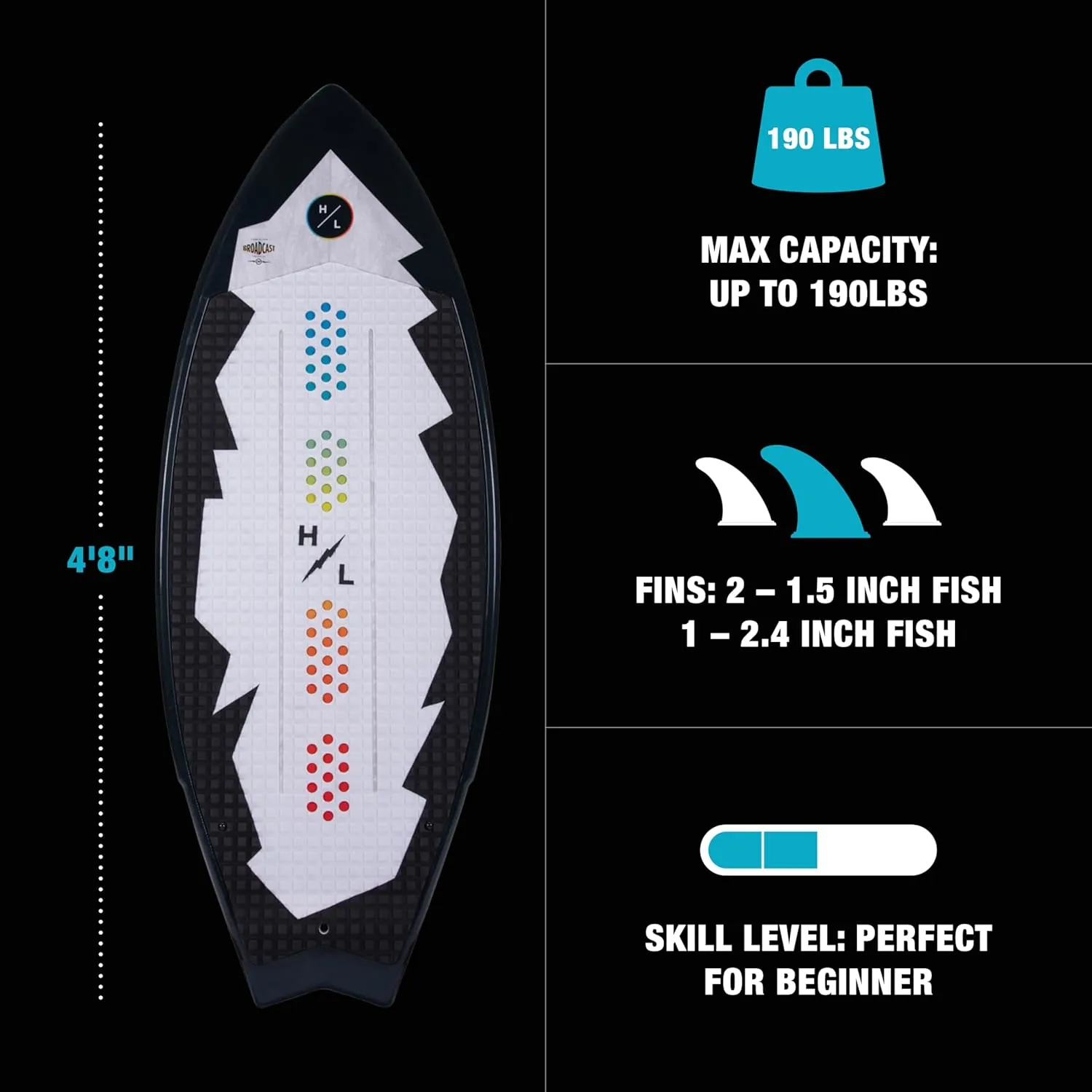 Hyperlite Broadcast Wakesurfer - Wakesurf Board Endorsed by Shaun Murray - Great for All Wake Surfers, from Beginners to Intermediate Riders