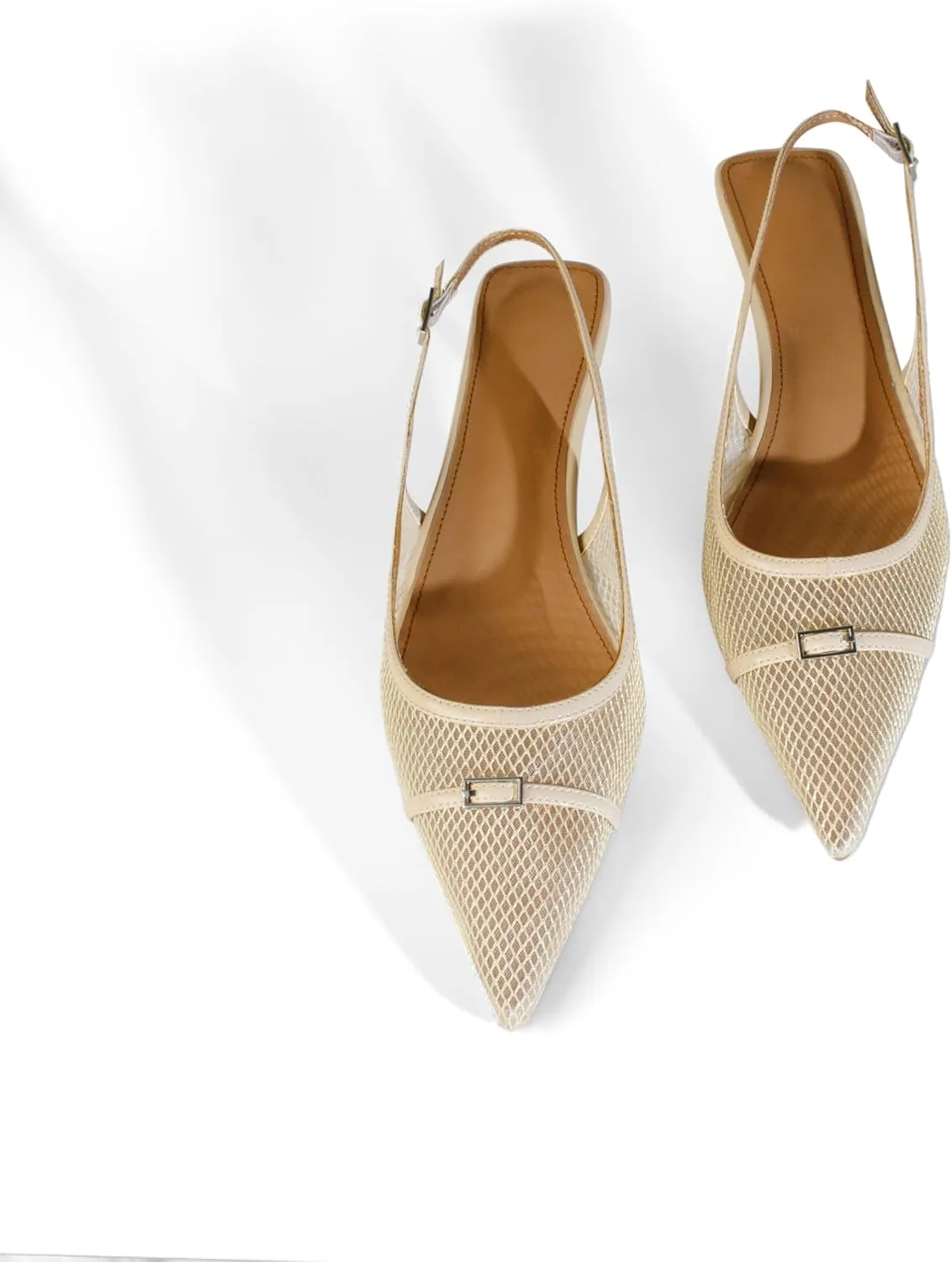 iadore Women Fashion Kitten Low Heel Shoes Chic Mesh Slingback with Buckle Pointed Toe Summer Daily Dress Work Pumps Size 5-12 US