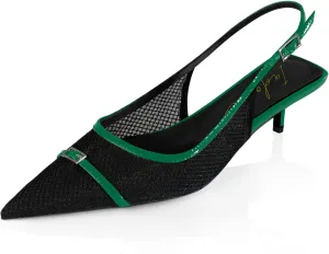 iadore Women Fashion Kitten Low Heel Shoes Chic Mesh Slingback with Buckle Pointed Toe Summer Daily Dress Work Pumps Size 5-12 US