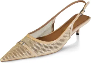 iadore Women Fashion Kitten Low Heel Shoes Chic Mesh Slingback with Buckle Pointed Toe Summer Daily Dress Work Pumps Size 5-12 US