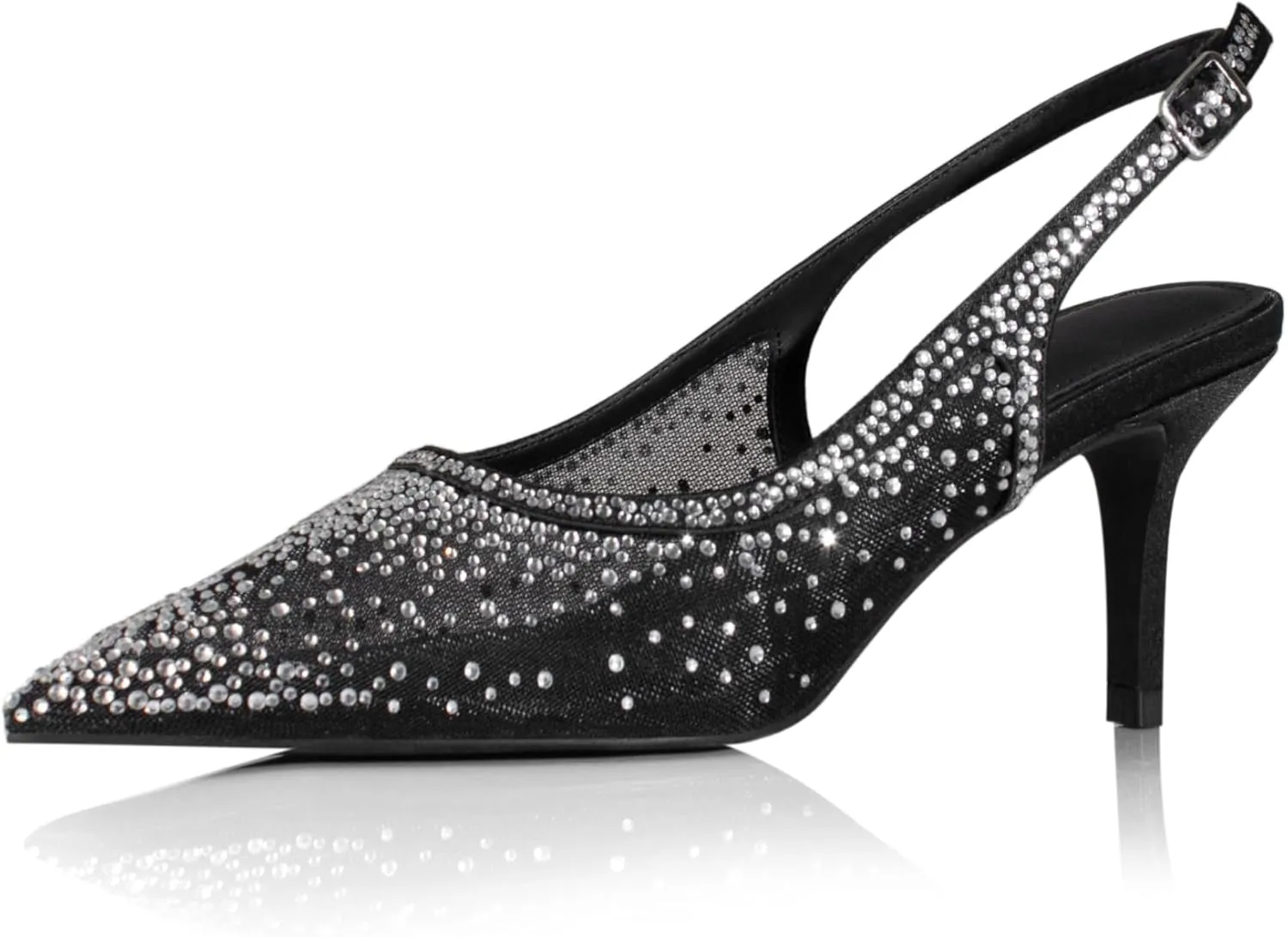 iadore Women Fashion Low Kitten Heel Pumps Sexy Rhinestone Splicing Mesh Suede Slingback Shoes Classic Wedding Party Pumps Size 5-12 US