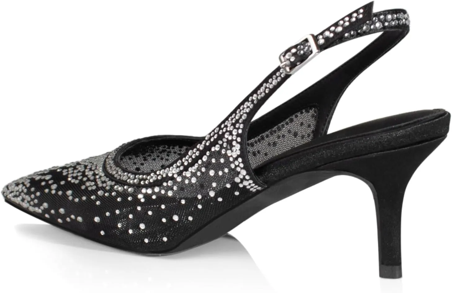 iadore Women Fashion Low Kitten Heel Pumps Sexy Rhinestone Splicing Mesh Suede Slingback Shoes Classic Wedding Party Pumps Size 5-12 US