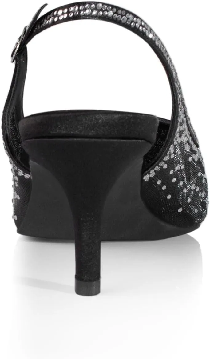 iadore Women Fashion Low Kitten Heel Pumps Sexy Rhinestone Splicing Mesh Suede Slingback Shoes Classic Wedding Party Pumps Size 5-12 US
