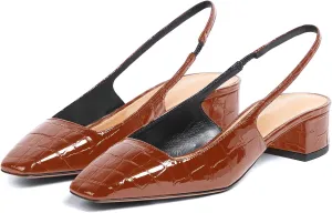 iadore Women Sexy Low Block Heel Shoes Fashion Patent Leather Crocodile Square Toe Slingback Summer Dress Pumps Size 5-12 US