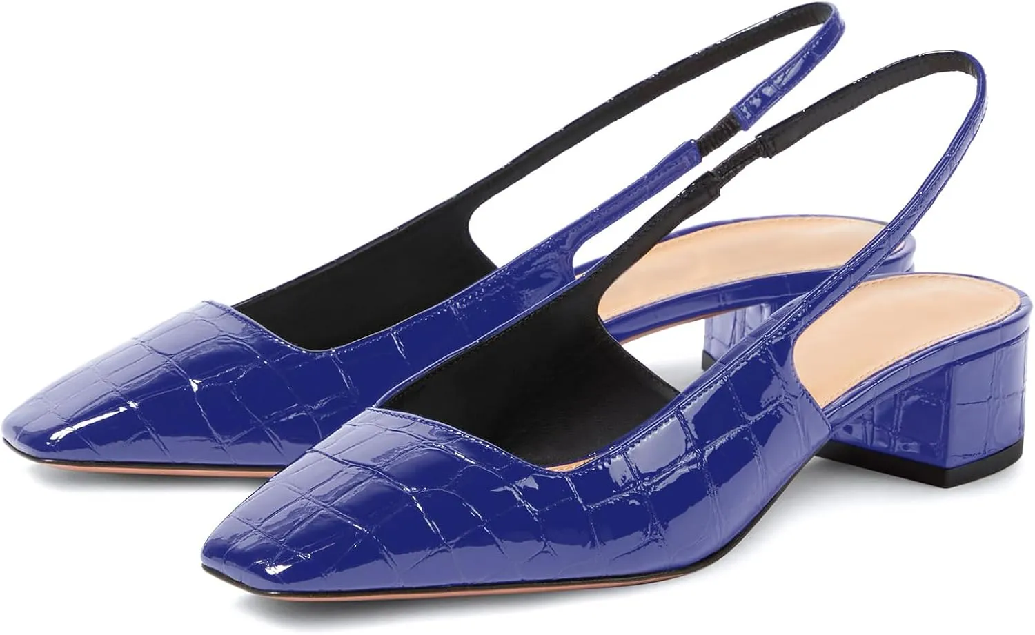 iadore Women Sexy Low Block Heel Shoes Fashion Patent Leather Crocodile Square Toe Slingback Summer Dress Pumps Size 5-12 US