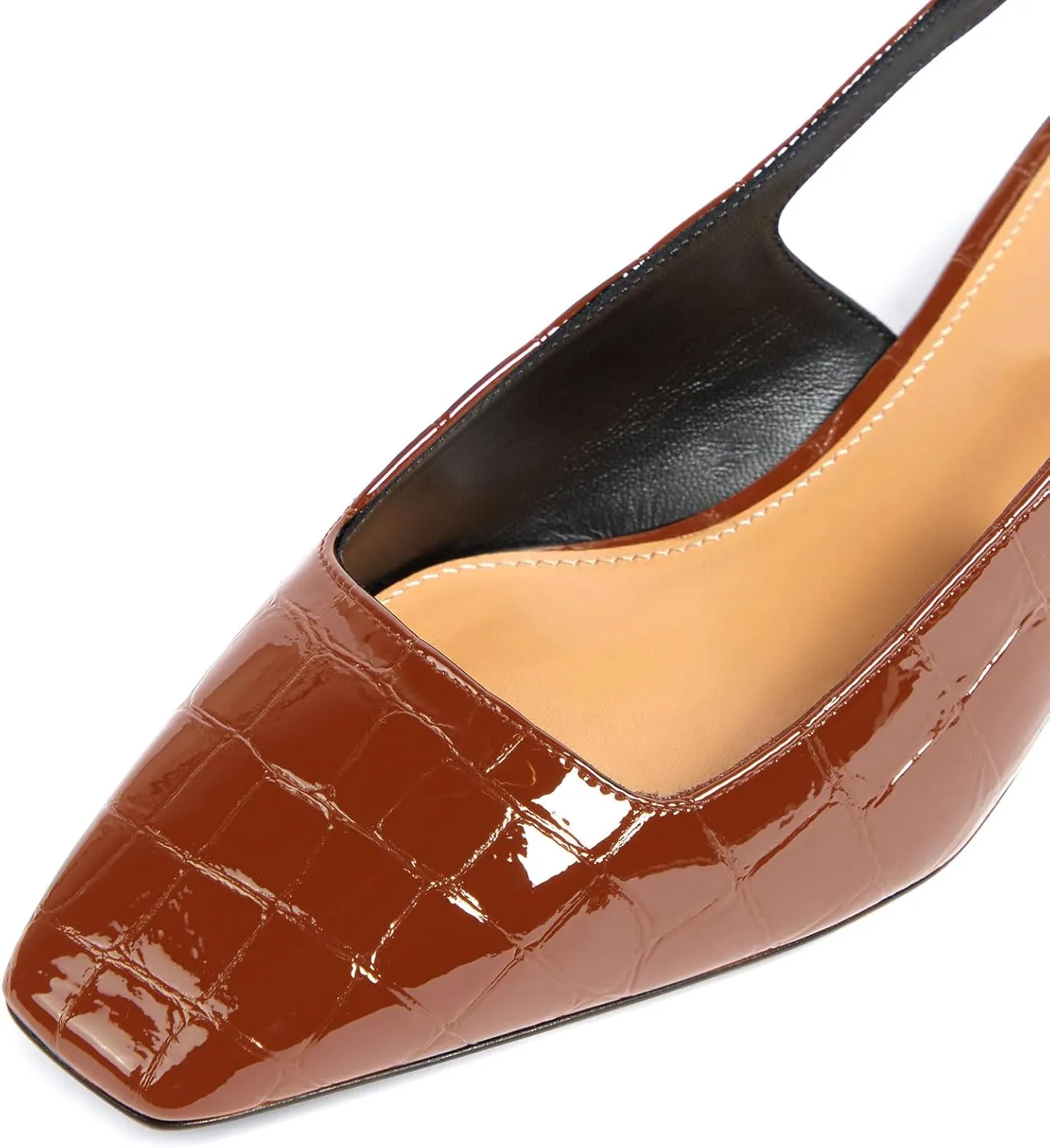iadore Women Sexy Low Block Heel Shoes Fashion Patent Leather Crocodile Square Toe Slingback Summer Dress Pumps Size 5-12 US