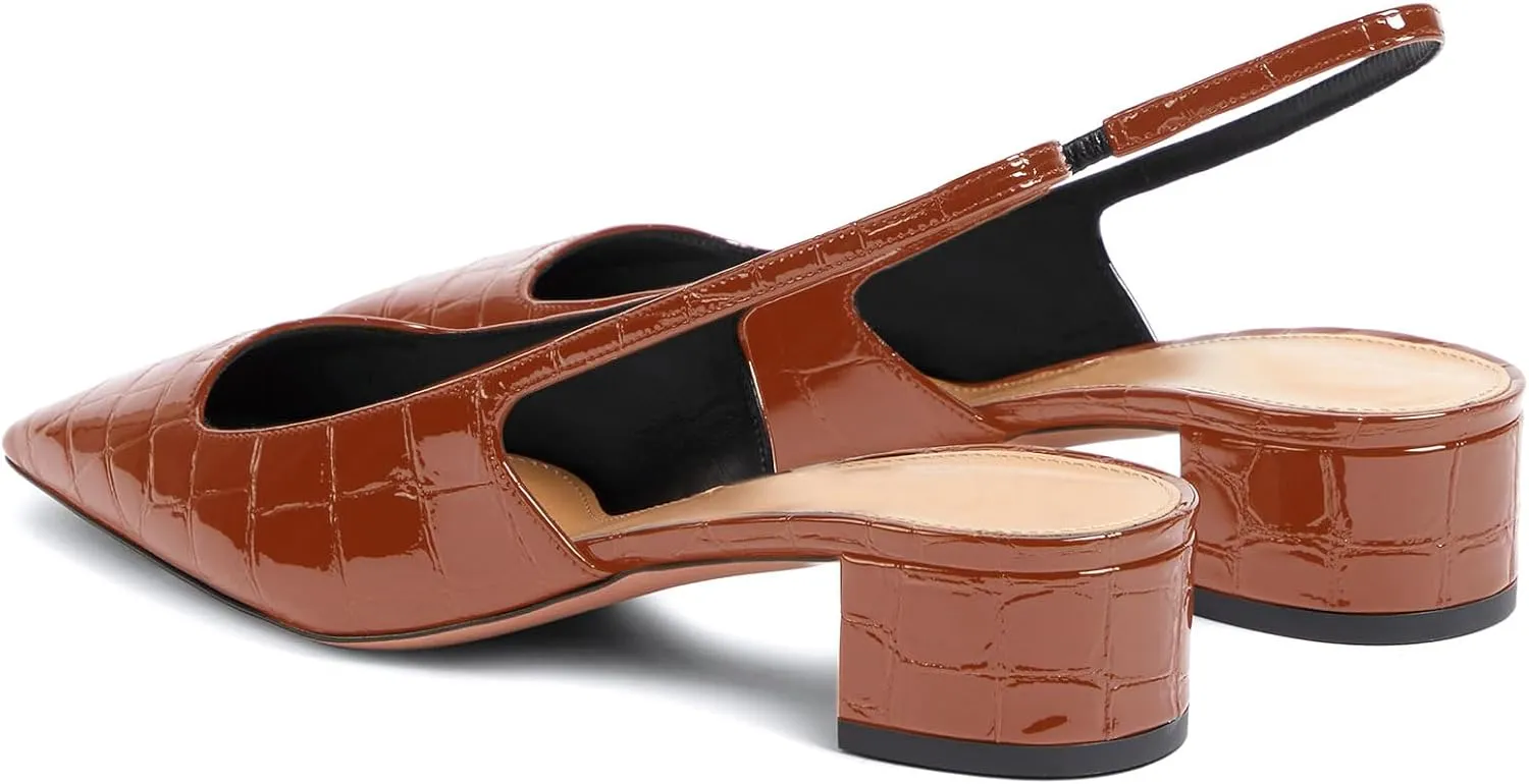 iadore Women Sexy Low Block Heel Shoes Fashion Patent Leather Crocodile Square Toe Slingback Summer Dress Pumps Size 5-12 US