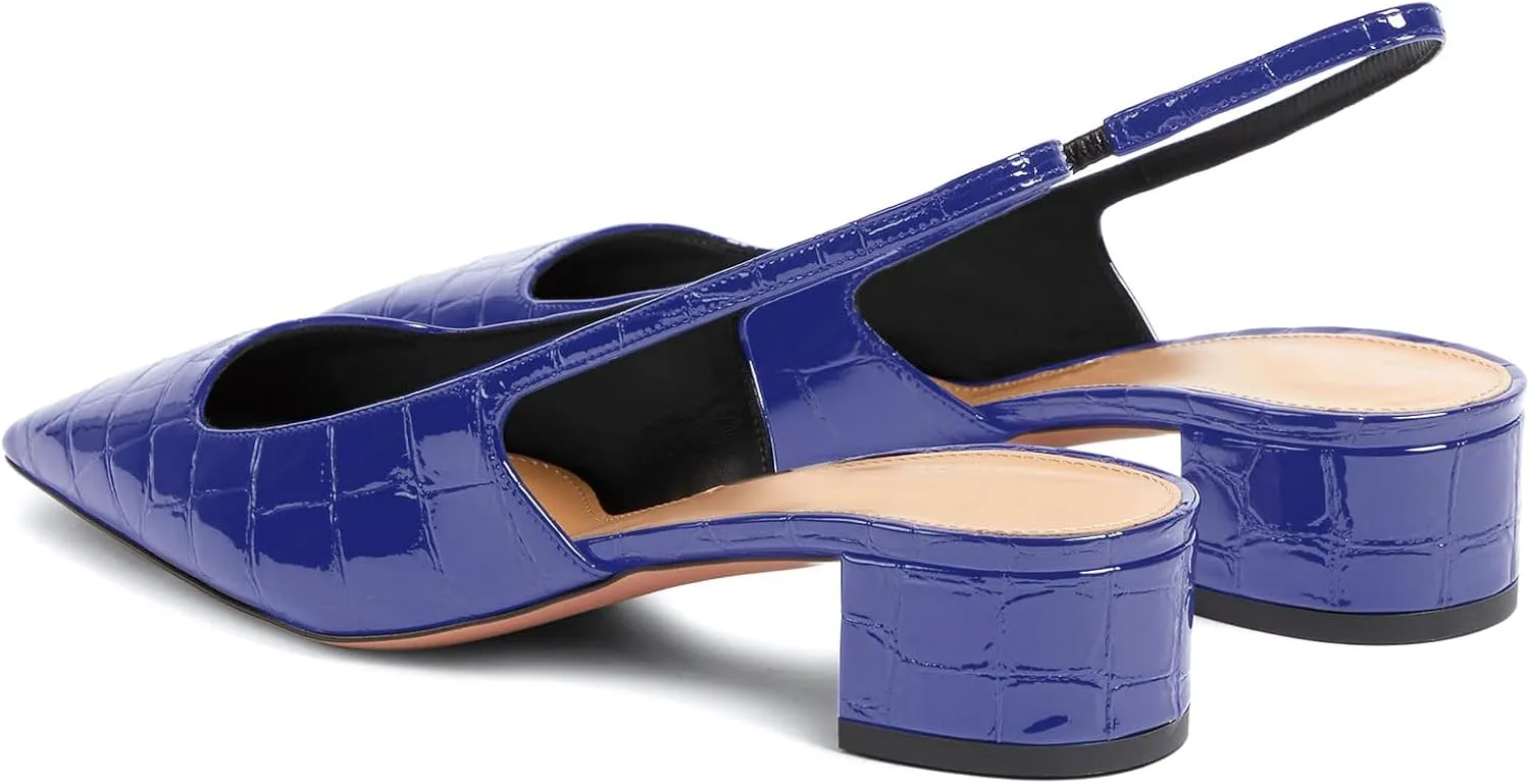 iadore Women Sexy Low Block Heel Shoes Fashion Patent Leather Crocodile Square Toe Slingback Summer Dress Pumps Size 5-12 US