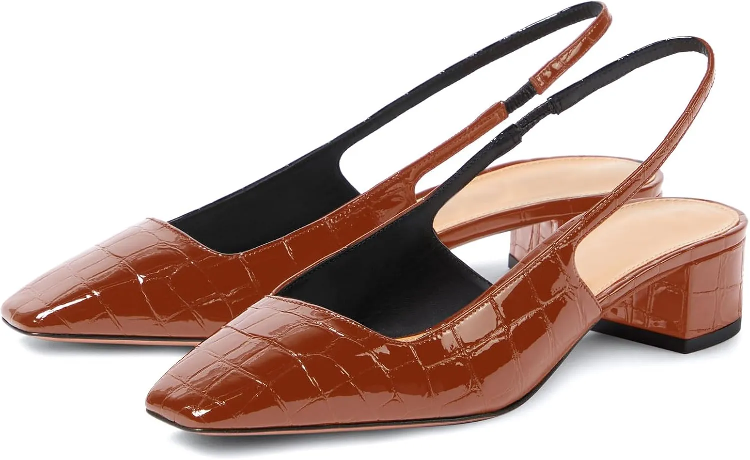 iadore Women Sexy Low Block Heel Shoes Fashion Patent Leather Crocodile Square Toe Slingback Summer Dress Pumps Size 5-12 US