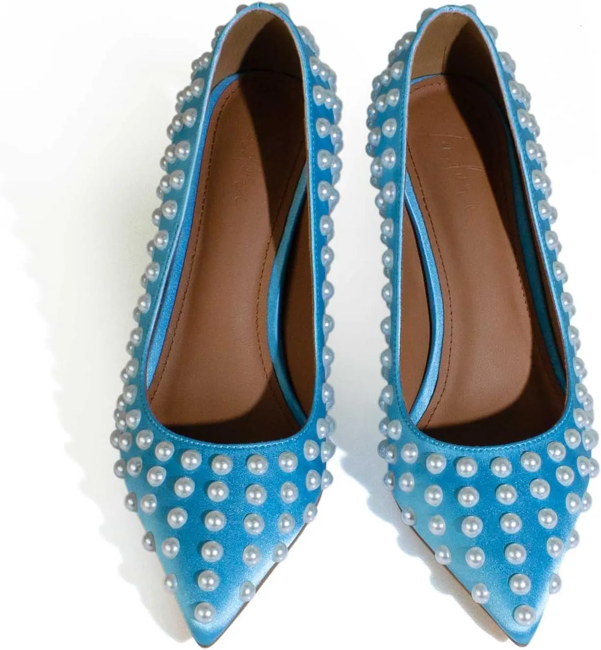 iadore Women Sexy Stiletto High Heel Pumps Chic Pearl Studded Slip-on Shoes Satin Pointed Toe Fashion Dress Pumps Size 5-12 US