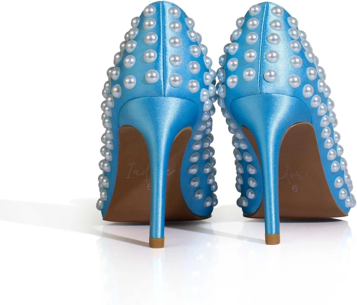 iadore Women Sexy Stiletto High Heel Pumps Chic Pearl Studded Slip-on Shoes Satin Pointed Toe Fashion Dress Pumps Size 5-12 US