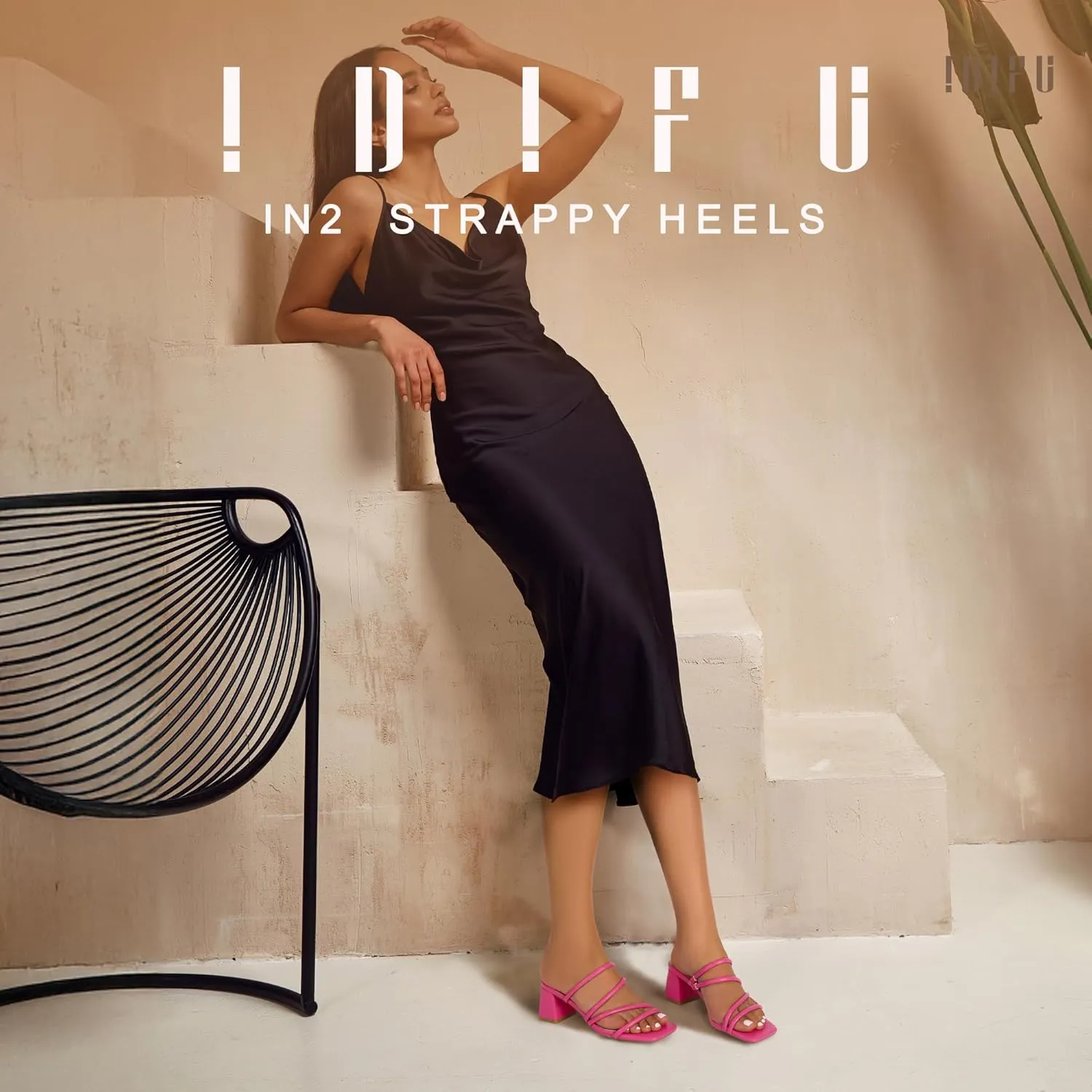 IDIFU IN2 Strappy Heels for Women Square Toe Low Chunky Block Heels Wedding Prom Slip On Dress Shoes for Bride Bridesmaid Comfortable Heeled Slide Sandals Slingback Short Mule Heels