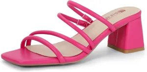 IDIFU IN2 Strappy Heels for Women Square Toe Low Chunky Block Heels Wedding Prom Slip On Dress Shoes for Bride Bridesmaid Comfortable Heeled Slide Sandals Slingback Short Mule Heels