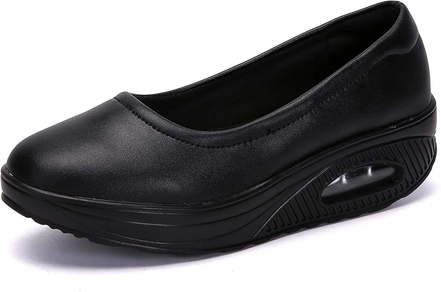 ihinzry Women's Wedge Leather Shoes Nurse Lightweight Comfort Work Shoes Waterproof Non Slip Loafer Platform Shoes