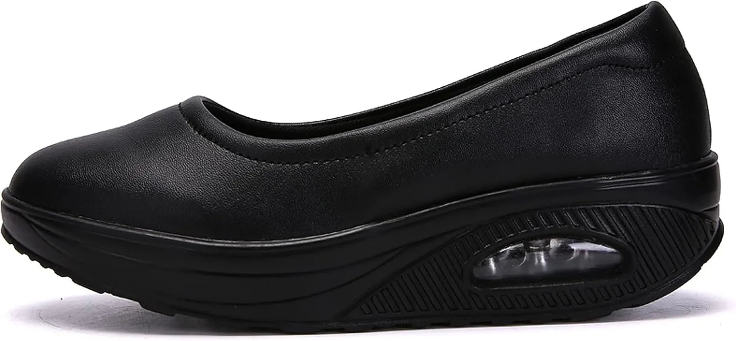 ihinzry Women's Wedge Leather Shoes Nurse Lightweight Comfort Work Shoes Waterproof Non Slip Loafer Platform Shoes