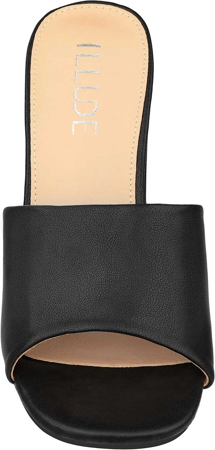 ILLUDE Women’s Block Heel Single Strap Square Toe Heeled Sandal Slip On Mule - Demi - Demi