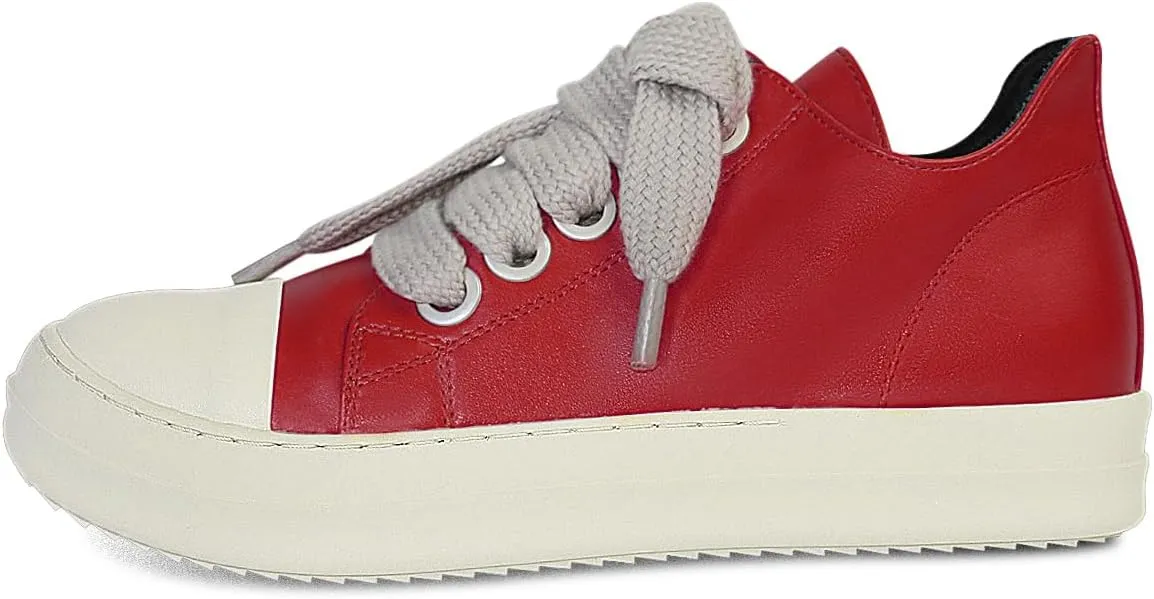 IMPREMEY Women's Low top Sneakers Fashion Thick Strap Leather Walking Shoes.