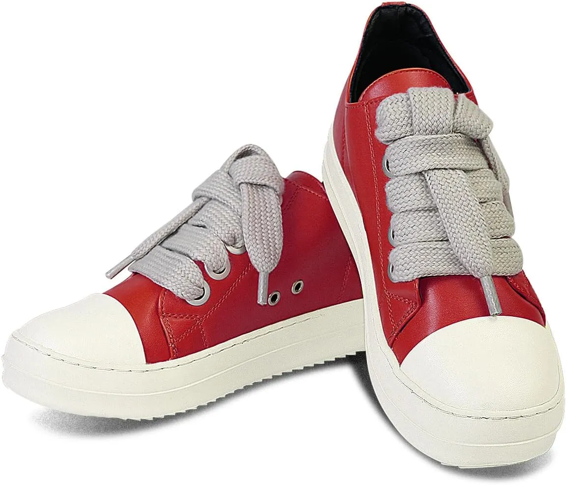 IMPREMEY Women's Low top Sneakers Fashion Thick Strap Leather Walking Shoes.