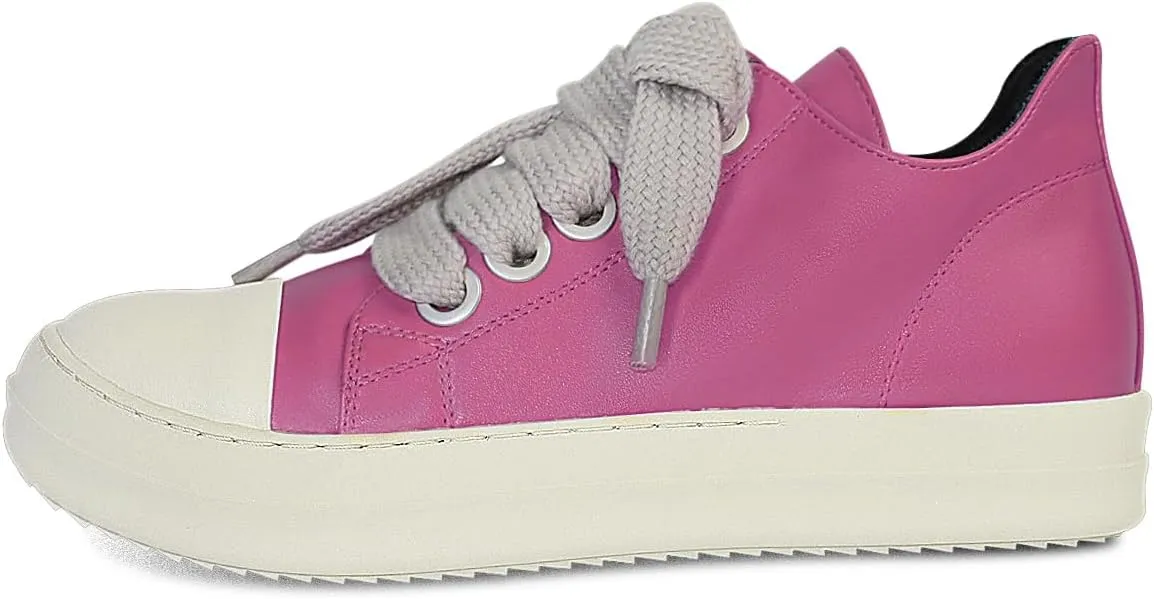 IMPREMEY Women's Low top Sneakers Fashion Thick Strap Leather Walking Shoes.