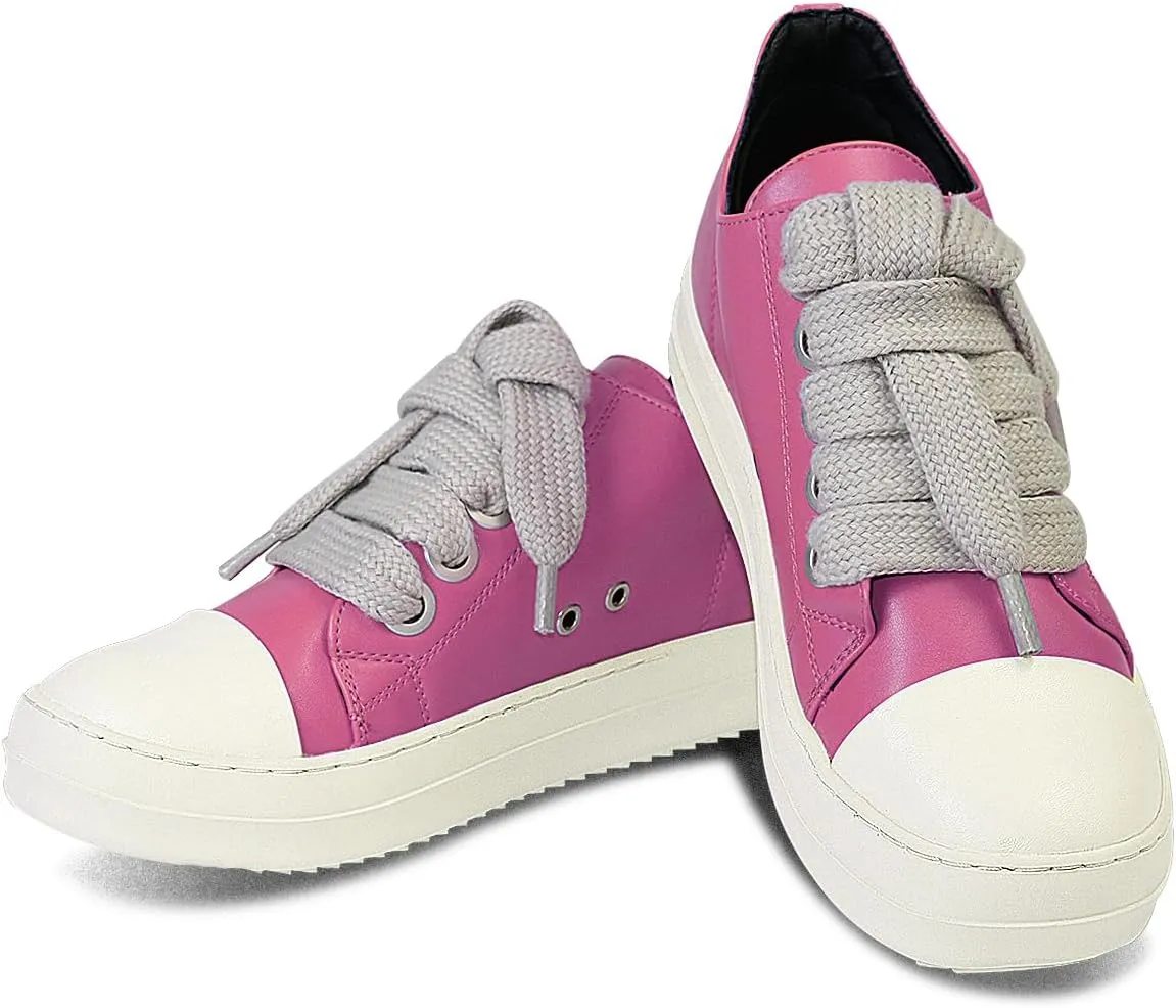 IMPREMEY Women's Low top Sneakers Fashion Thick Strap Leather Walking Shoes.