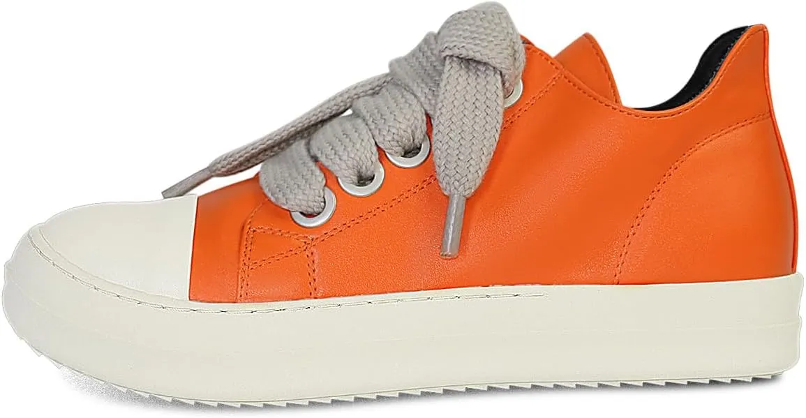 IMPREMEY Women's Low top Sneakers Fashion Thick Strap Leather Walking Shoes.