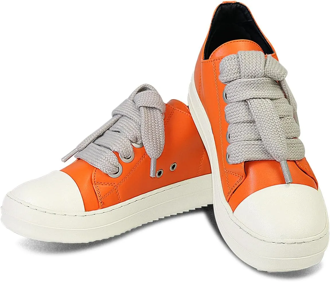 IMPREMEY Women's Low top Sneakers Fashion Thick Strap Leather Walking Shoes.