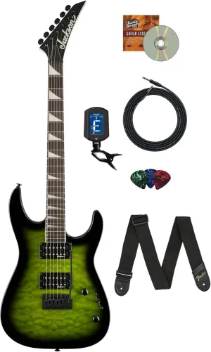 Jackson JS Series Dinky JS20 DKQ 2PT Transparent Green Burst Bundle with Cable, Tuner, Strap, Picks, and Austin Bazaar Guitar DVD