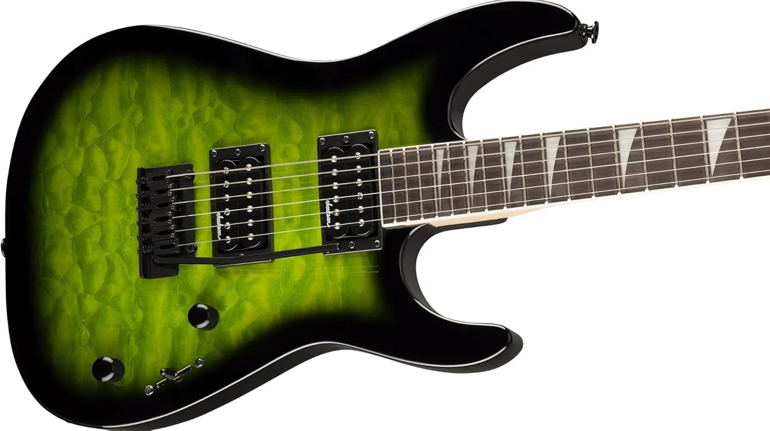 Jackson JS Series Dinky JS20 DKQ 2PT Transparent Green Burst Bundle with Cable, Tuner, Strap, Picks, and Austin Bazaar Guitar DVD