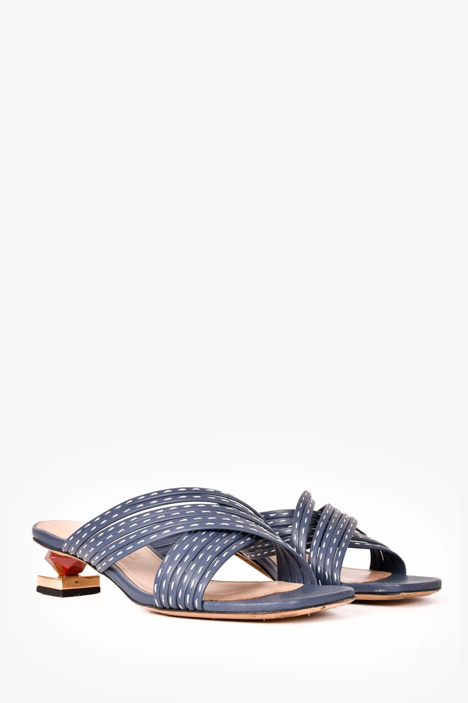 Jacquemus Blue Stitched Asymmetrical Mule Sandals Size 36