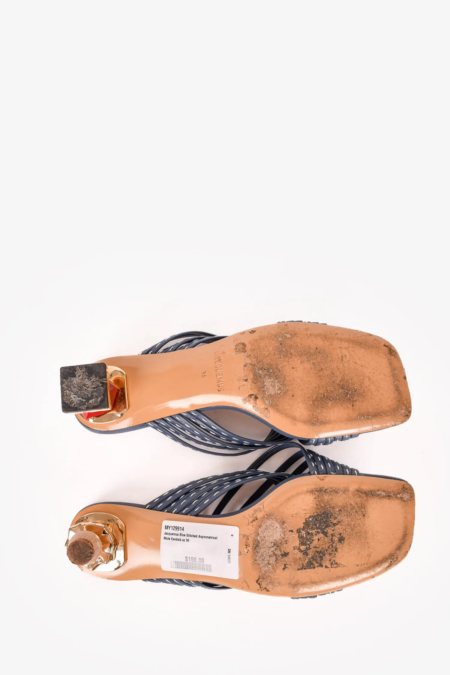 Jacquemus Blue Stitched Asymmetrical Mule Sandals Size 36