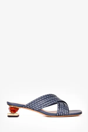 Jacquemus Blue Stitched Asymmetrical Mule Sandals Size 36