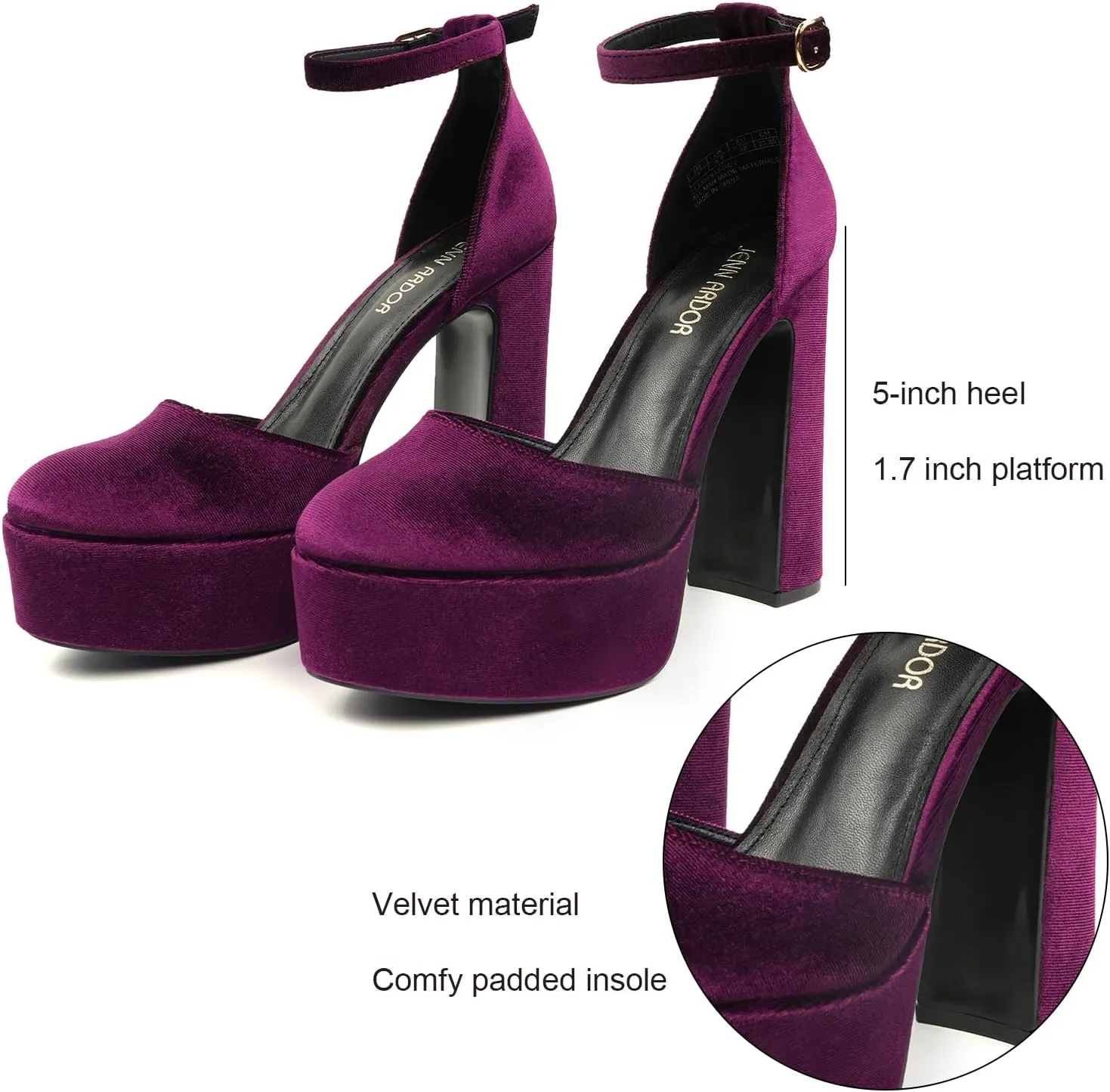 JENN ARDOR Women's Platform Heels Chunky High Heel Pumps Block Heels Ankle Strap Closed Toe for Dress Wedding Party Pumps