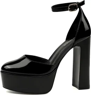 JENN ARDOR Women's Platform Heels Chunky High Heel Pumps Block Heels Ankle Strap Closed Toe for Dress Wedding Party Pumps