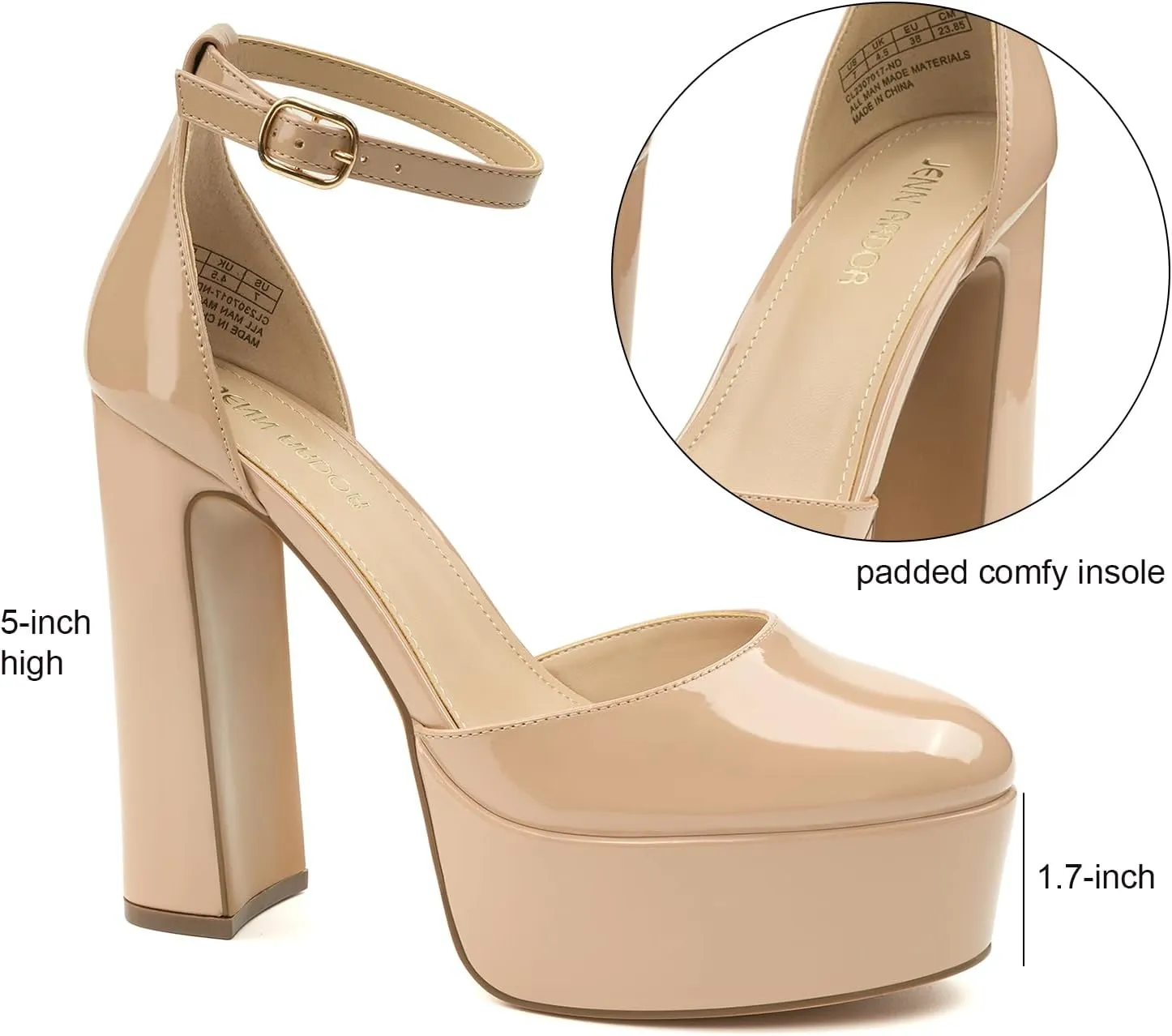 JENN ARDOR Women's Platform Heels Chunky High Heel Pumps Block Heels Ankle Strap Closed Toe for Dress Wedding Party Pumps