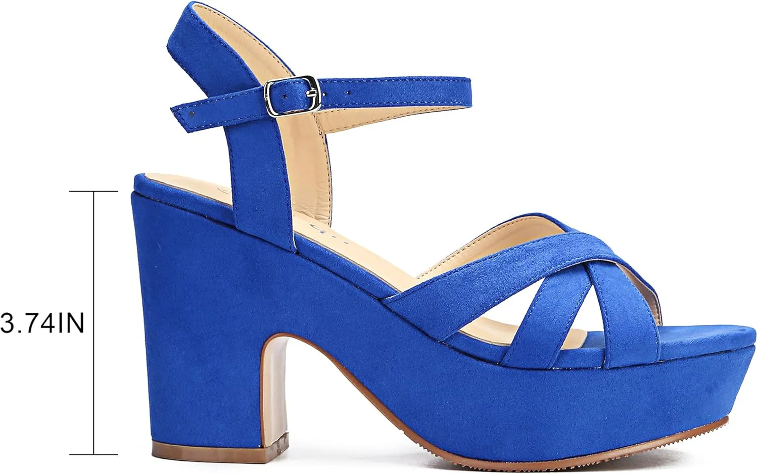 Jiu du Women's Platform Heels Sandals Open Toe Wedge Heels Suede Ankle Strap Chunky Heels Wedding Dressy Party Pumps