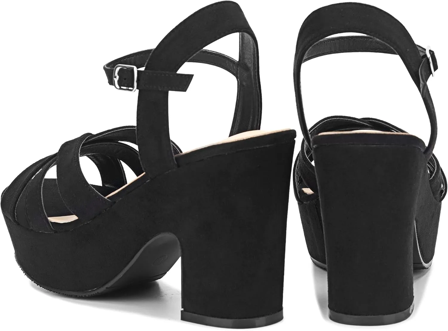 Jiu du Women's Platform Heels Sandals Open Toe Wedge Heels Suede Ankle Strap Chunky Heels Wedding Dressy Party Pumps