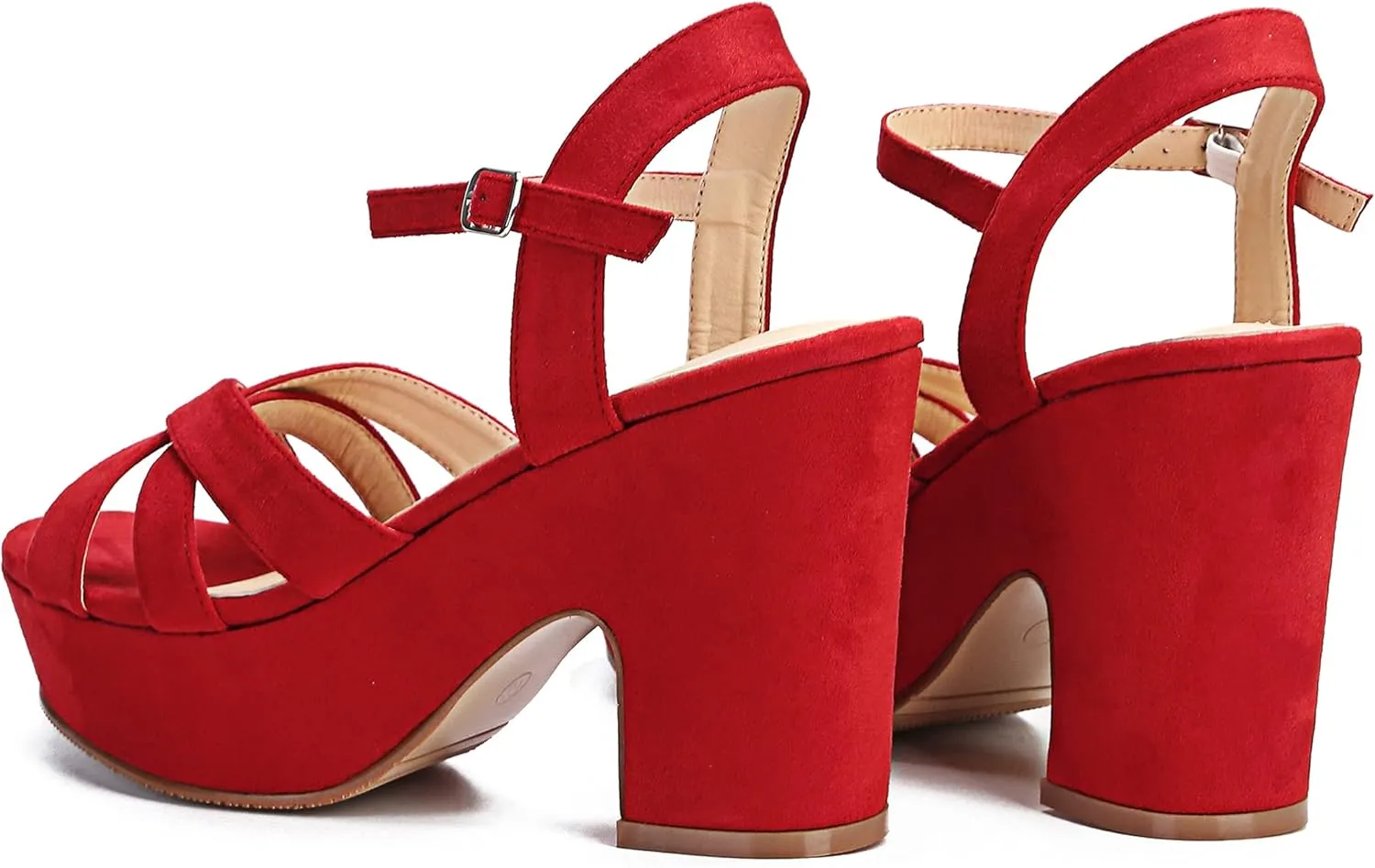Jiu du Women's Platform Heels Sandals Open Toe Wedge Heels Suede Ankle Strap Chunky Heels Wedding Dressy Party Pumps