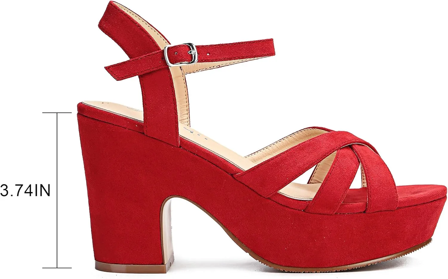 Jiu du Women's Platform Heels Sandals Open Toe Wedge Heels Suede Ankle Strap Chunky Heels Wedding Dressy Party Pumps