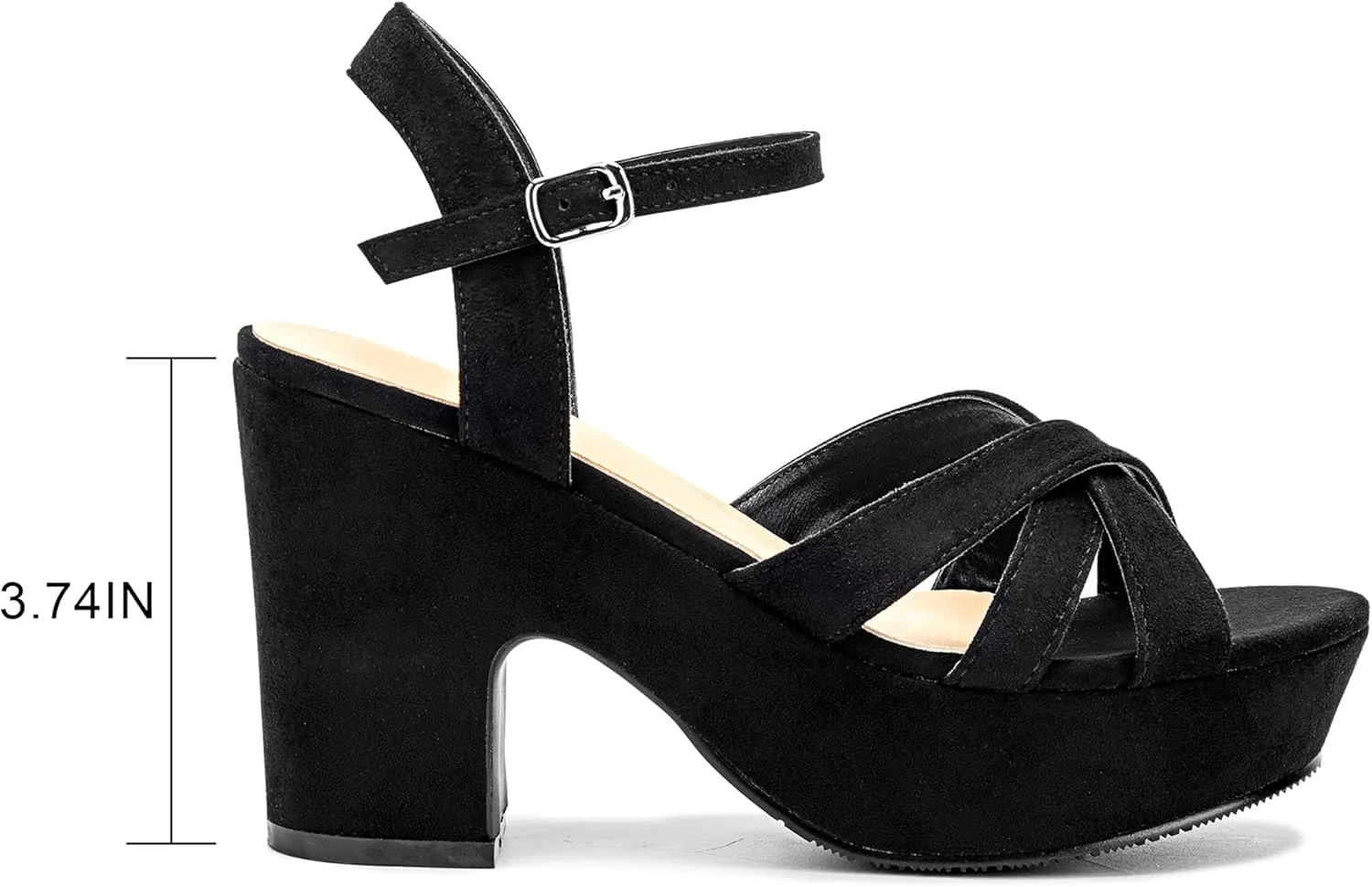 Jiu du Women's Platform Heels Sandals Open Toe Wedge Heels Suede Ankle Strap Chunky Heels Wedding Dressy Party Pumps