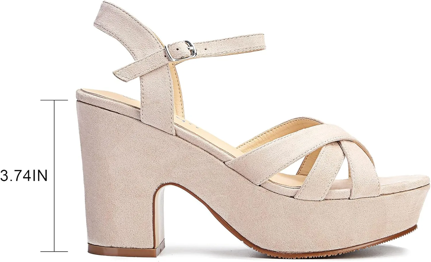 Jiu du Women's Platform Heels Sandals Open Toe Wedge Heels Suede Ankle Strap Chunky Heels Wedding Dressy Party Pumps