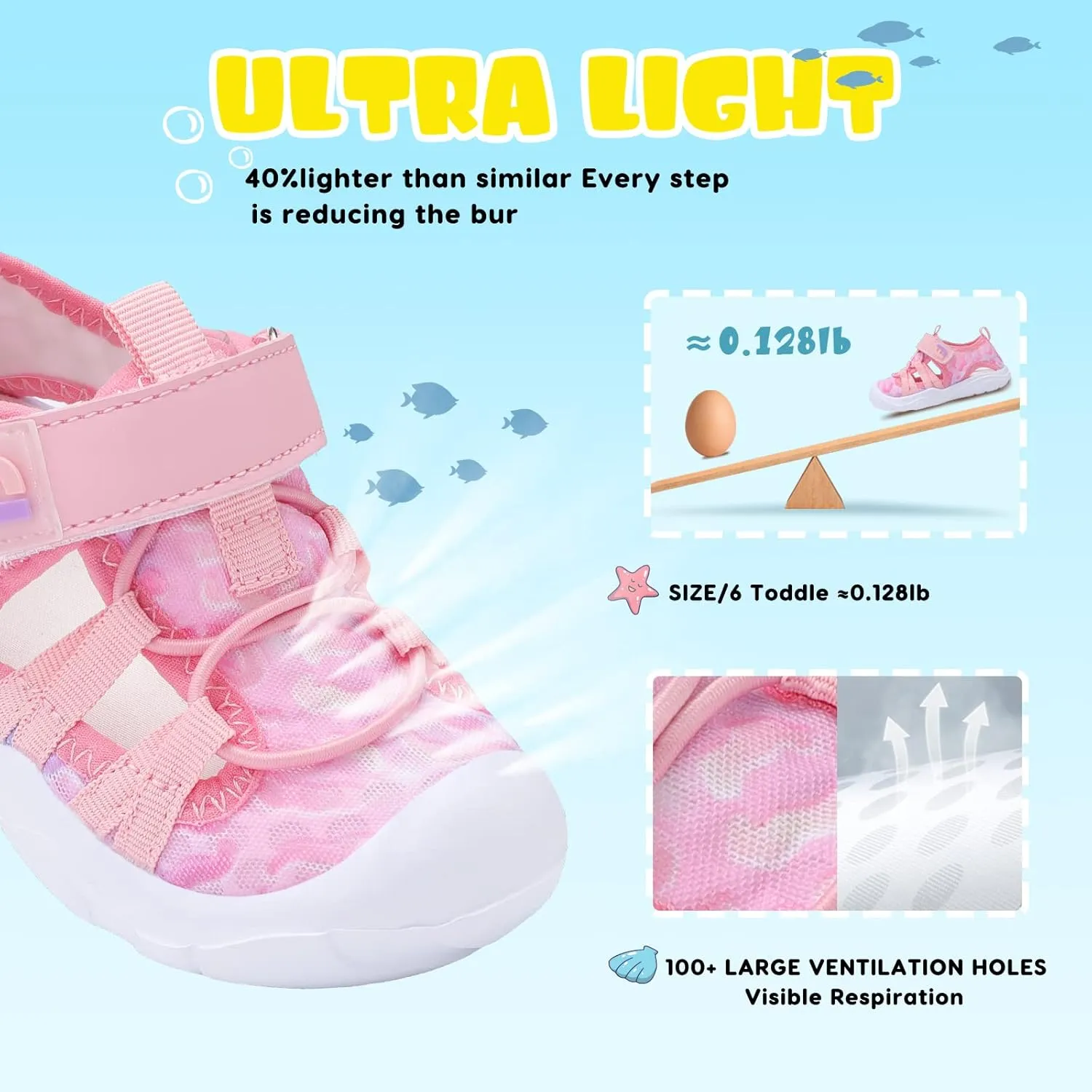 JOINFREE Toddler Boys Girls Water Shoes Breathable Qucik Dry Sport Beach Sandals Lightweight Barefoot Flexible
