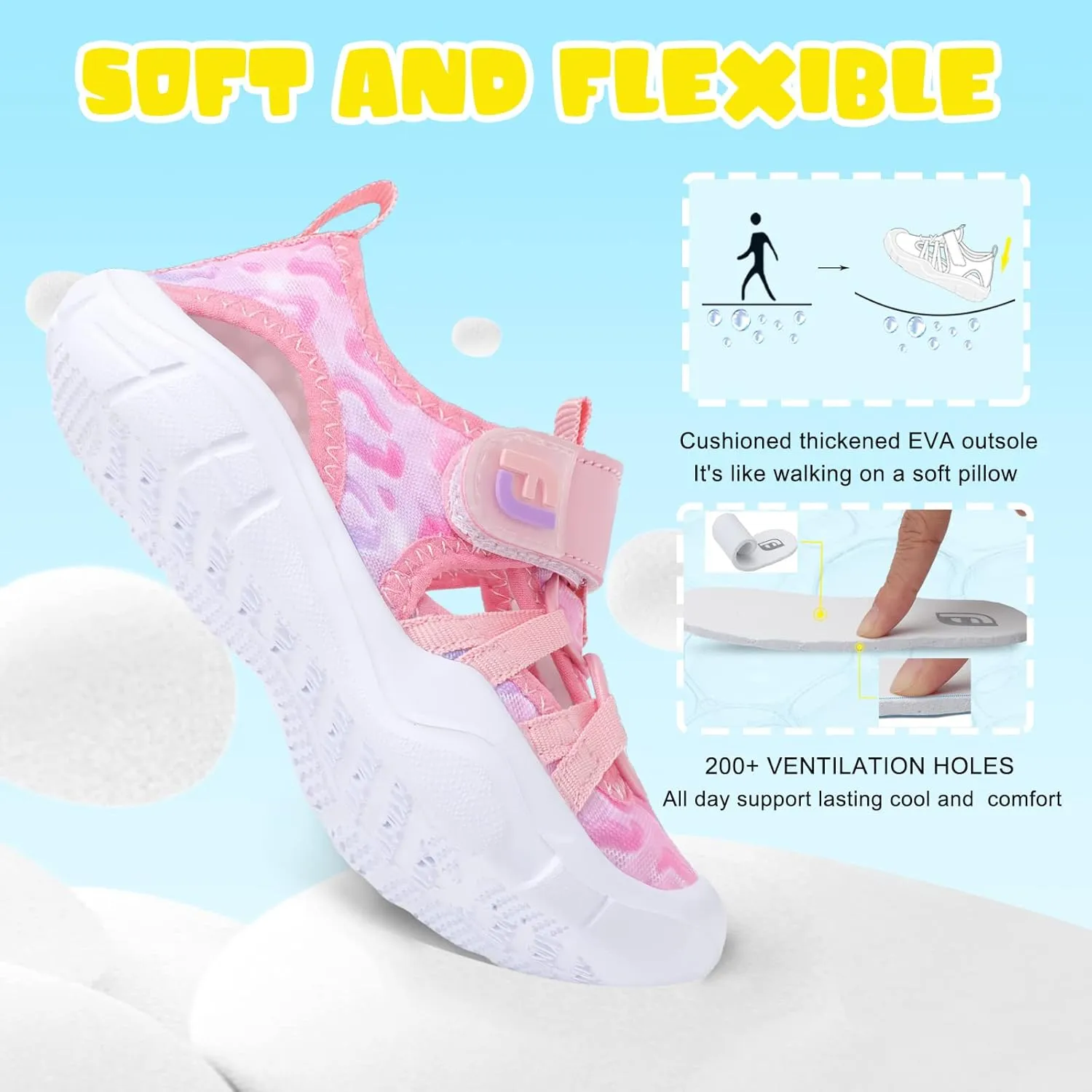 JOINFREE Toddler Boys Girls Water Shoes Breathable Qucik Dry Sport Beach Sandals Lightweight Barefoot Flexible