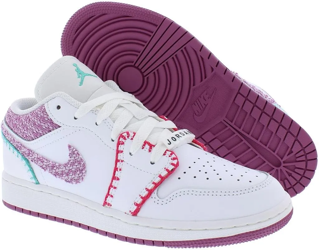 Jordan Big Kid's 1 Low SE White/Light Bordeaux-Rush Pink (DM9037 100)
