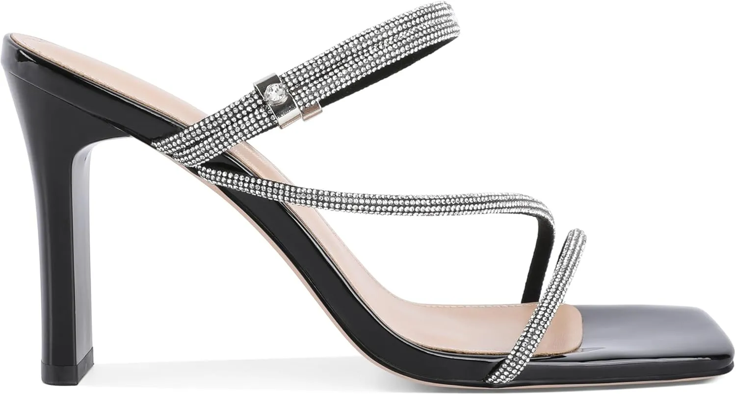 Joseywade Chunky Heels For Women Strappy High Heel Mules 3.5" Heeled Sandals Open Toe Shoes