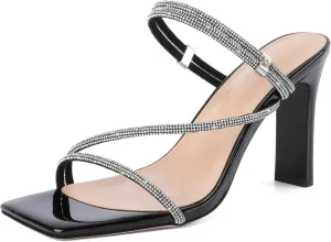 Joseywade Chunky Heels For Women Strappy High Heel Mules 3.5" Heeled Sandals Open Toe Shoes