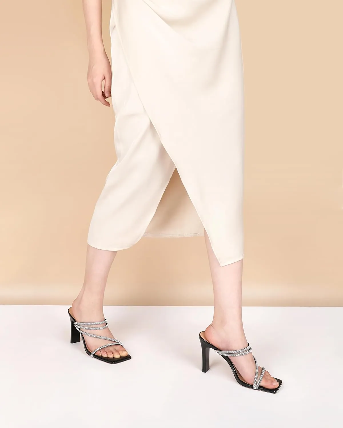Joseywade Chunky Heels For Women Strappy High Heel Mules 3.5" Heeled Sandals Open Toe Shoes
