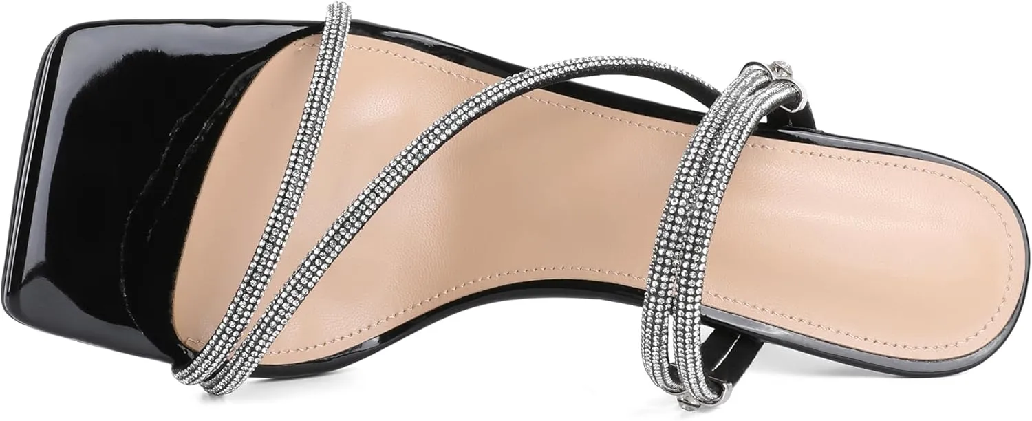 Joseywade Chunky Heels For Women Strappy High Heel Mules 3.5" Heeled Sandals Open Toe Shoes