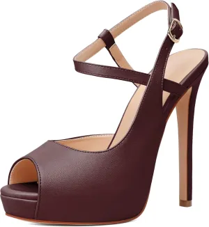 Joseywade Women Slingback Peep Toe Platform Pumps High Heel Sandals 5" Stiletto Heel Party Dress Shoes