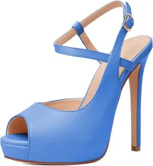 Joseywade Women Slingback Peep Toe Platform Pumps High Heel Sandals 5" Stiletto Heel Party Dress Shoes